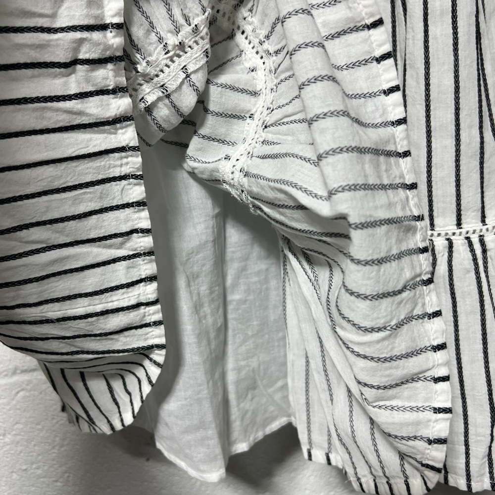 Free People Black White Striped Lola Embroidered Mini Dress XS Boho Oversized - Picture 7 of 12